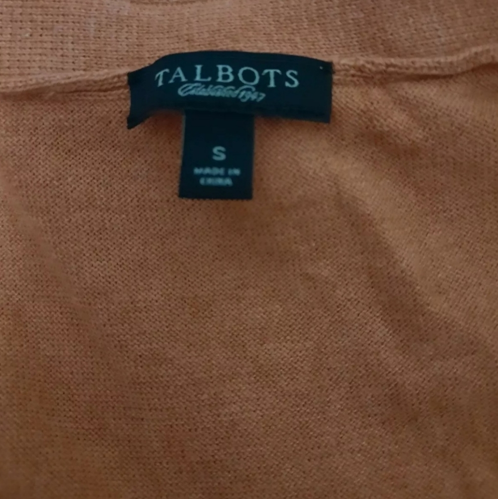 Talbots S Button Front Ruffle Neck Sweater Blouse Cardigan Coral Woman P… - Picture 5 of 5